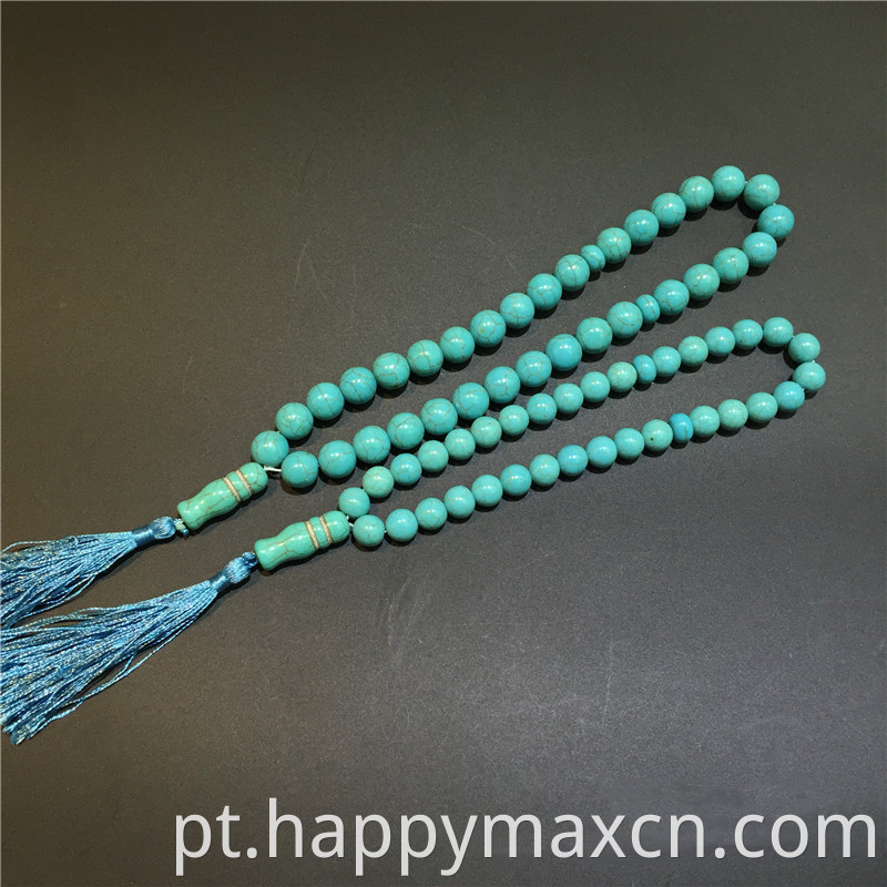 Islâmico 33 Pedras Naturais Blue Turquoise Minchas Tassel Muslim Rosário Adoração